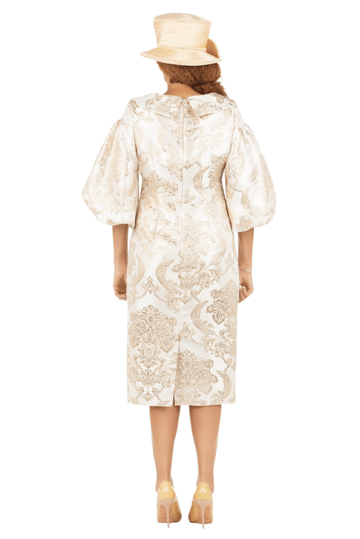 3/4 Puff Slv Brocade Shift Dress w/ Vintage Collar - Especially Yours