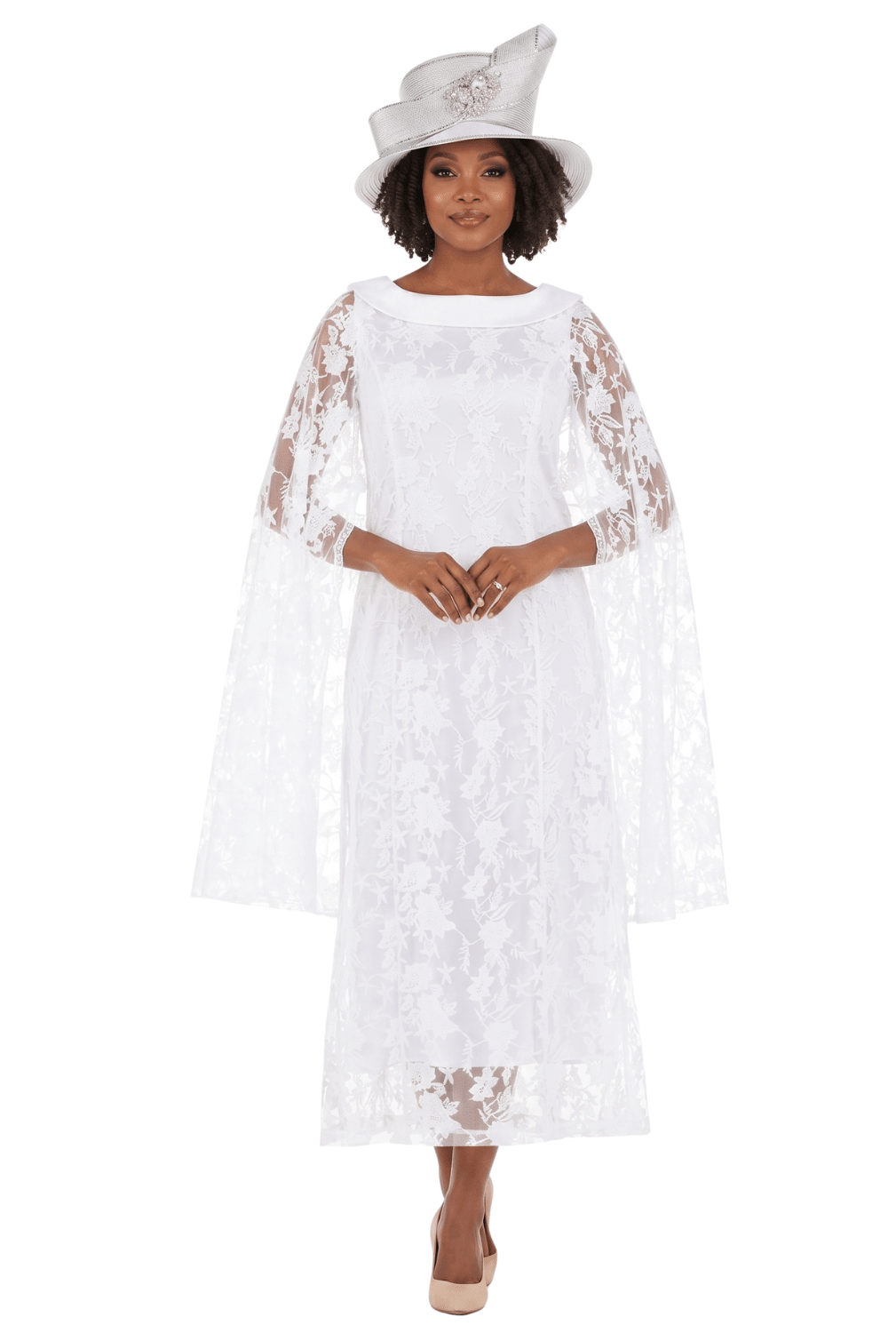 Faux 2pc Lace Overlay Drs w/ Cape - Especially Yours