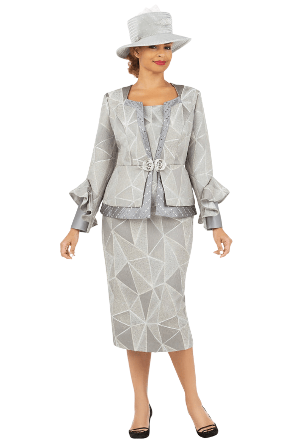 3pc Geometric Ptn Brcd Skt Suit w/ Stones - Especially Yours