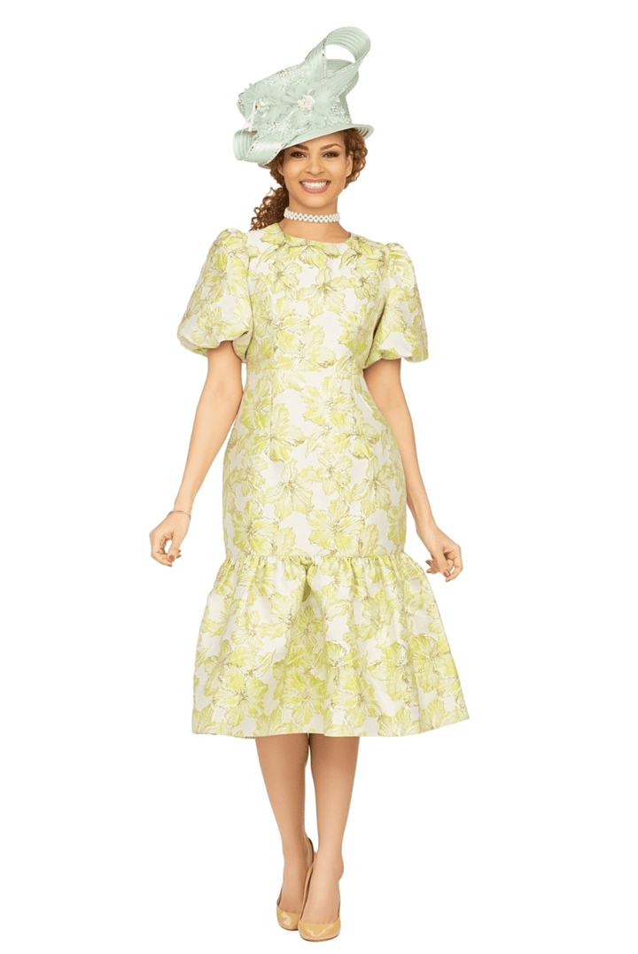 Floral Brocade Short Balloon Slv Mermaid Dress - Especially Yours