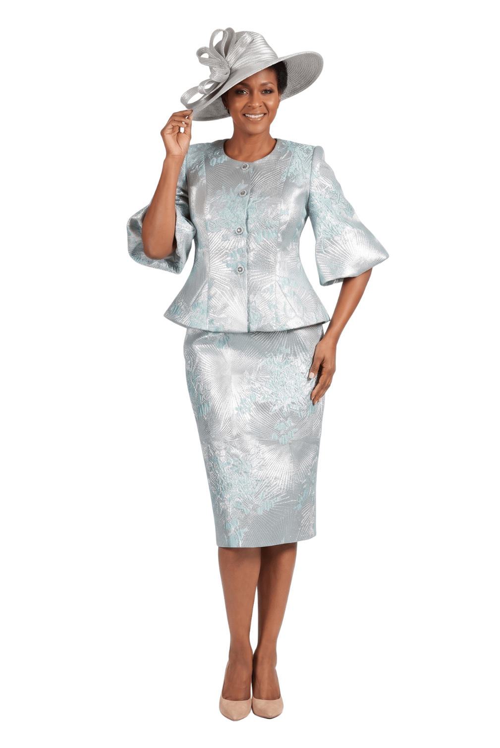 2pc Elbow Length Slv Brocade Skt Suit