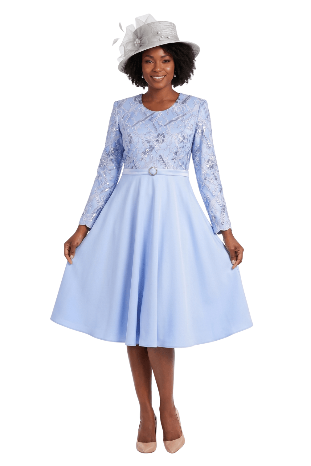 Round Neck LS A - line Dress w/ Waistband - Especially Yours