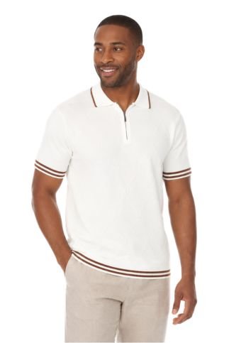 Men's Stylish Premium Knit Textured Polo Shirt with Stripe Accents - Especially Yours