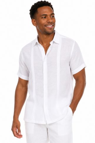 Men's Beachwear Button Down Short Sleeve Shirt with Pintuck Pleats - Especially Yours