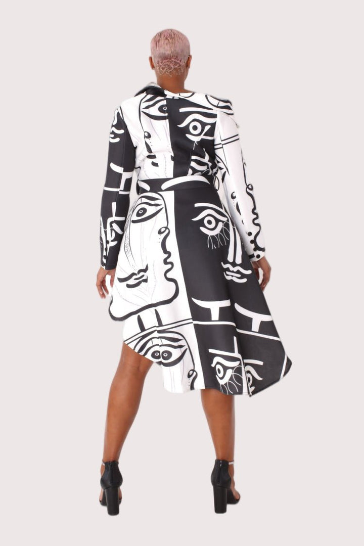 Long Scuba Abstraction Print Belted Jacket - 81973 - Especially Yours