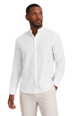 Men's Linen Blend Mandarin Collar Long Sleeve Shirt - Especially Yours