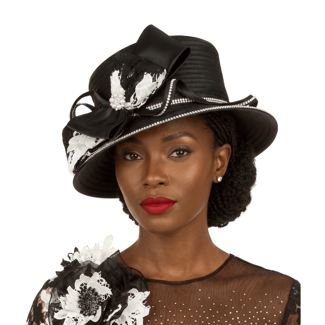 Black & White Lace Bow Wide Brim Church Hat - Especially Yours