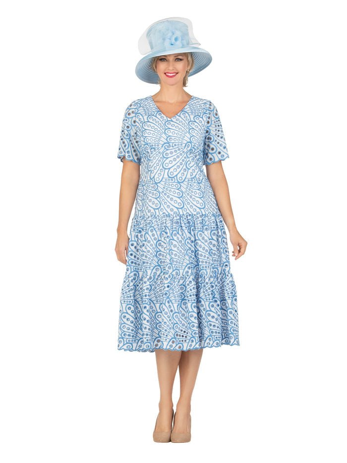 V-neck Cotton Blend A-line Tiered Eyelet Dress - Especially Yours