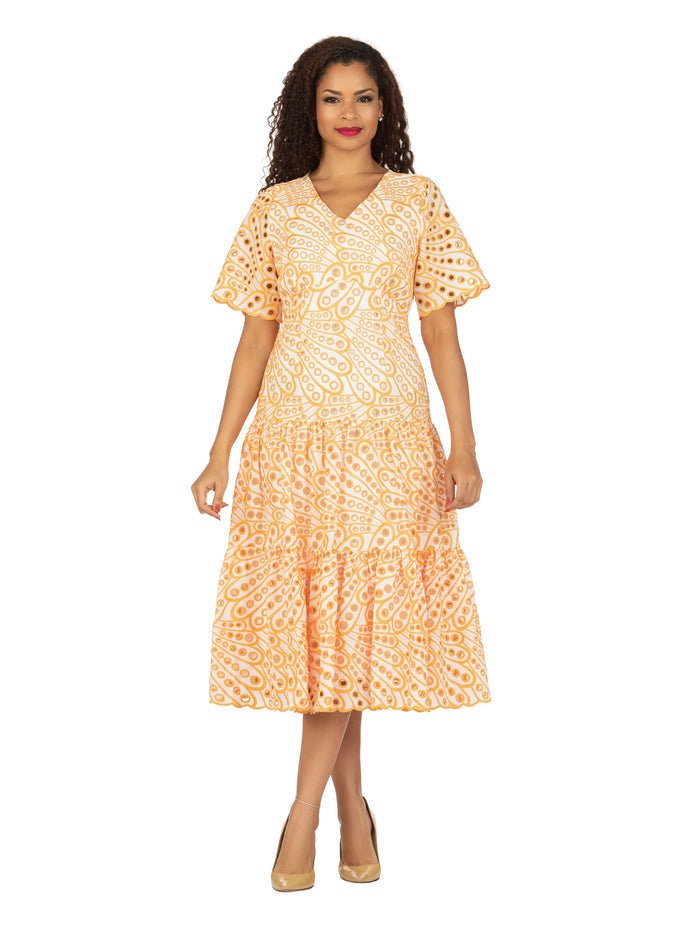 V-neck Cotton Blend A-line Tiered Eyelet Dress - Especially Yours