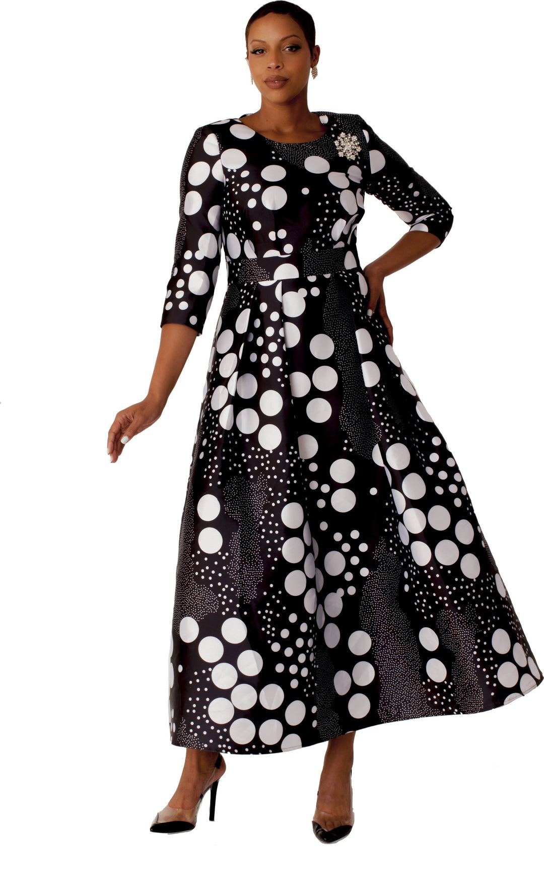 Satin Dress with Rhinestone Brooch -4497