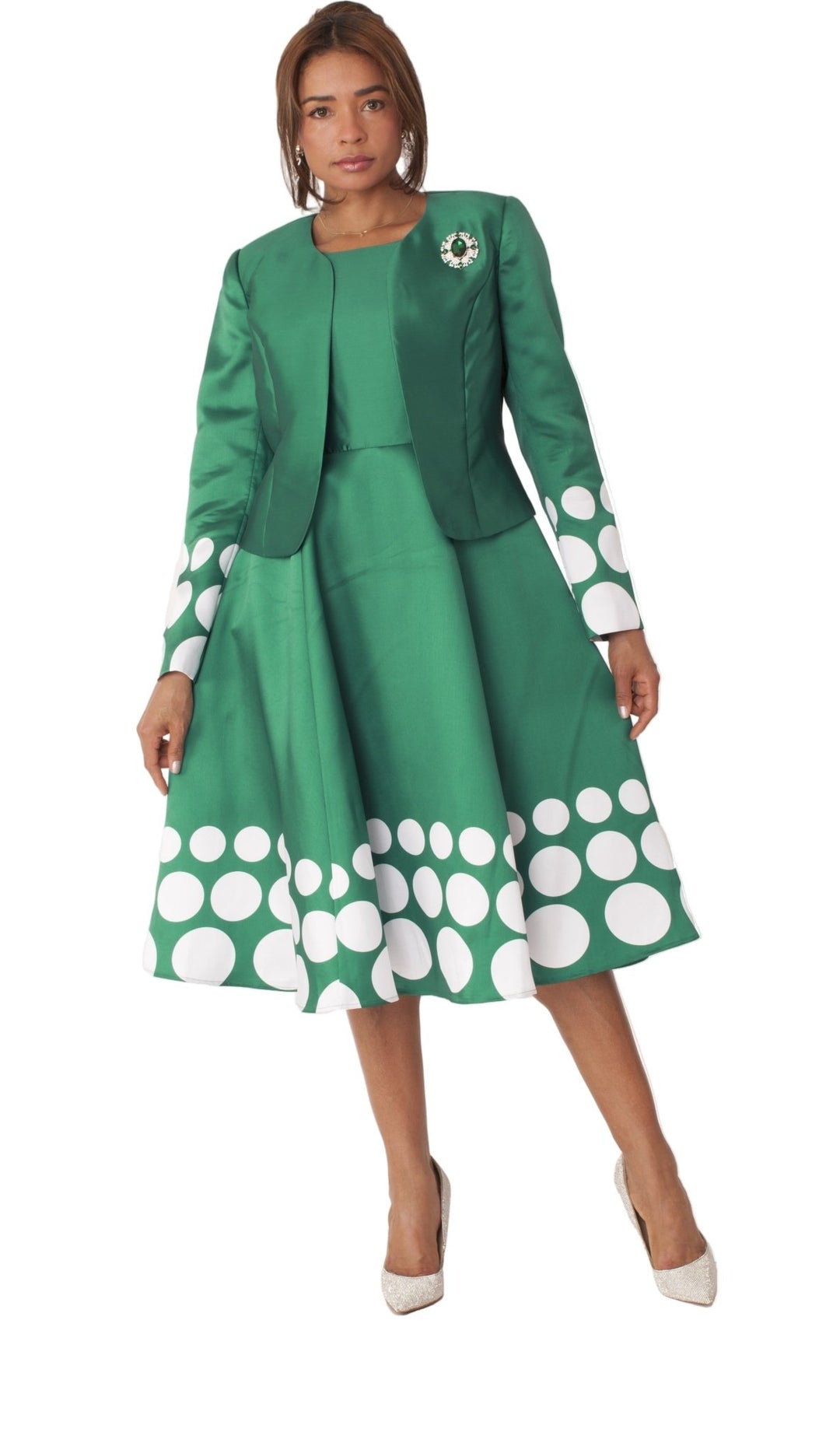 Plus Size Polka Dot Flare Dress Set with Jacket - 4817W - Especially Yours