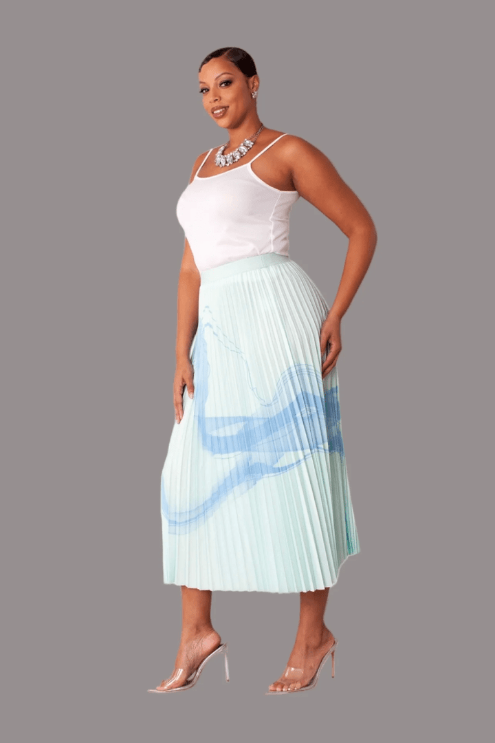 Watercolor Print Pleated Maxi Skirt - 82606 - Especially Yours
