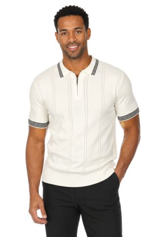 Men's Stylish Premium Knit Textured Polo Shirt with Stripe Accents