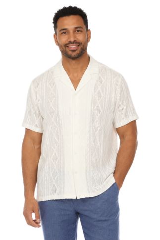 Men's Diamond Textured Button Down Knit Shirt