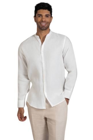 Men's 100% Linen Mandarin Collar Long Sleeve Shirt - Especially Yours