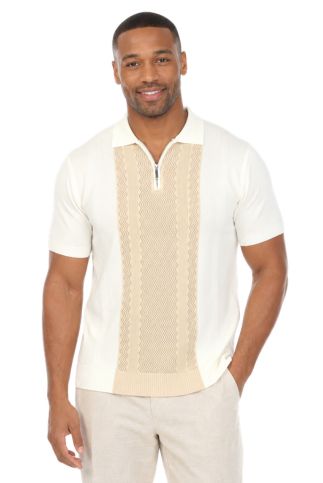 Men's Stylish Premium Knit Textured Polo Shirt with Stripe Accents