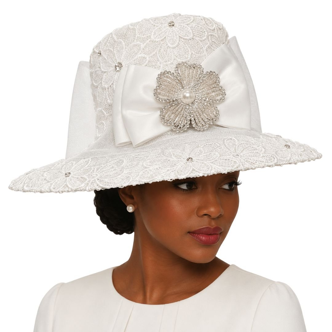 Mika Beaded Lace Wide Brim Church Hat - Whittall & Shon - Especially Yours