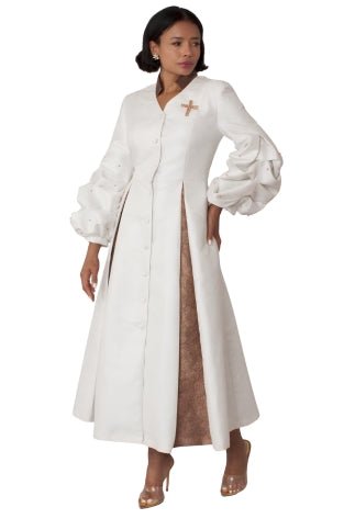 Plus Size Formal Church Coat Dress with Puff Sleeves and Pearl Cross – 4850W - Especially Yours