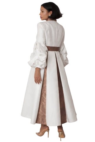 Plus Size Formal Church Coat Dress with Puff Sleeves and Pearl Cross – 4850W - Especially Yours