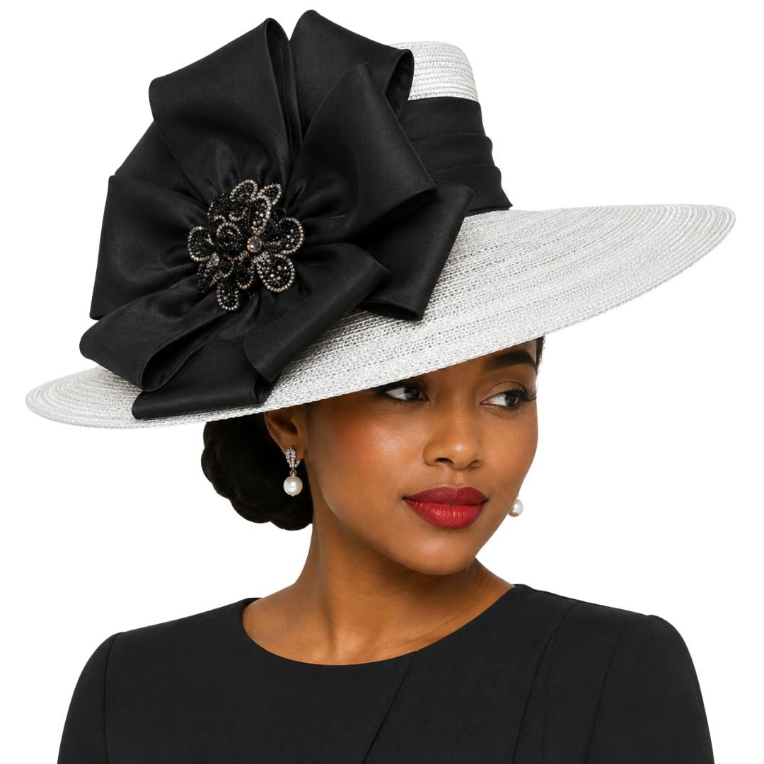 Carmen Wide Brim Satin Bow Church Hat - Whittall & Shon - Especially Yours