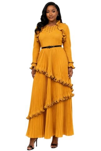 Pleated Ruffle Trim Maxi Dress - 82998 - Especially Yours