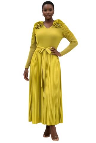 Pleated Rosette Shoulder Midi Dress - 83003 - Especially Yours