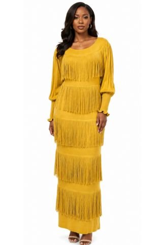 Tiered Fringe Knit Midi Dress - 83000 - Especially Yours