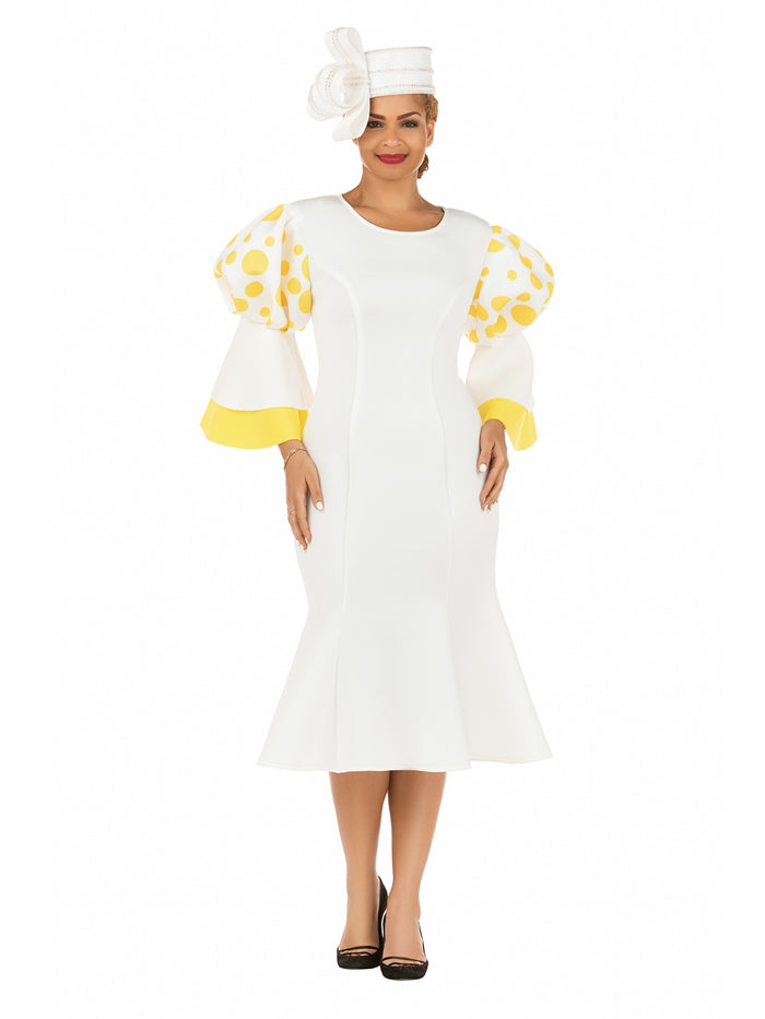 Puff Bell Slv Scuba Dress w/ Mermaid Sweep