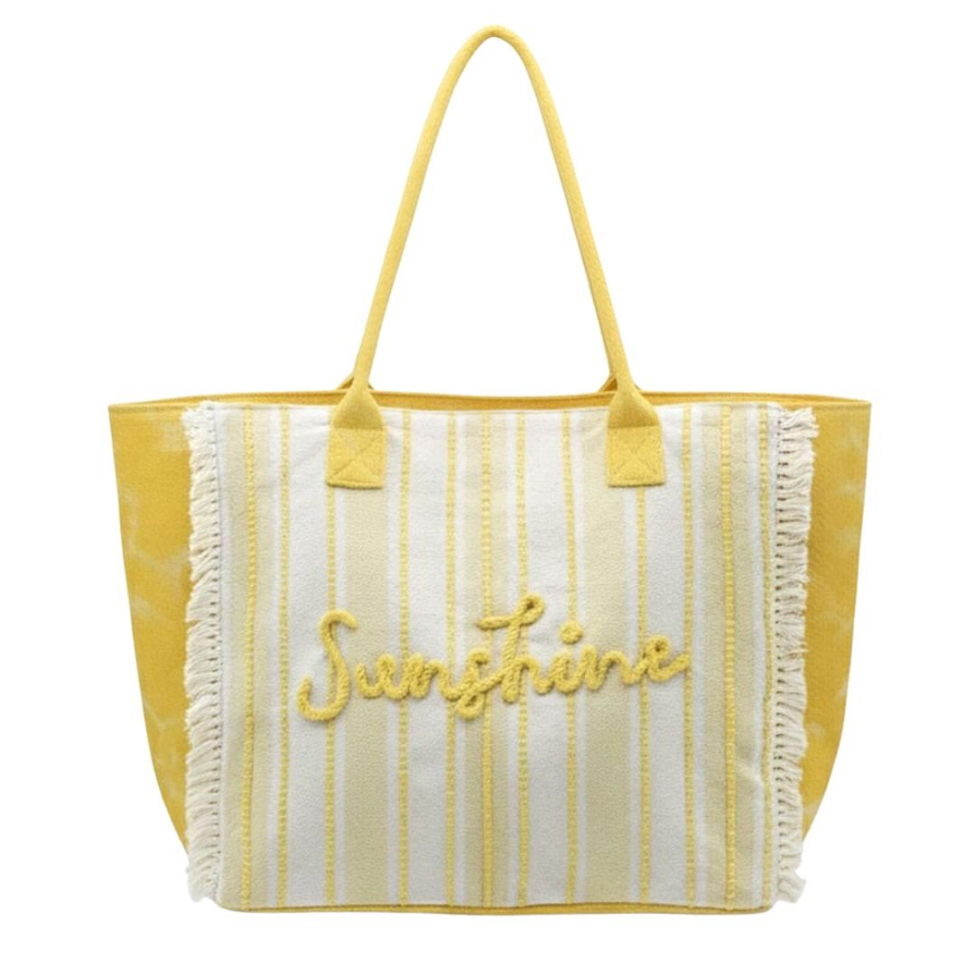 Vintage SUNSHINE Message Stripe Fringe Tote Bag - Especially Yours
