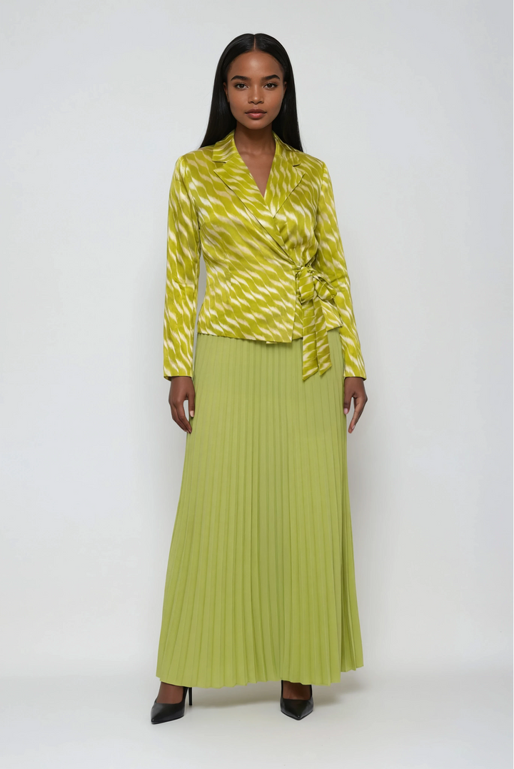 Zaria Pleated Skirt & Wrap Jacket Set - 83009