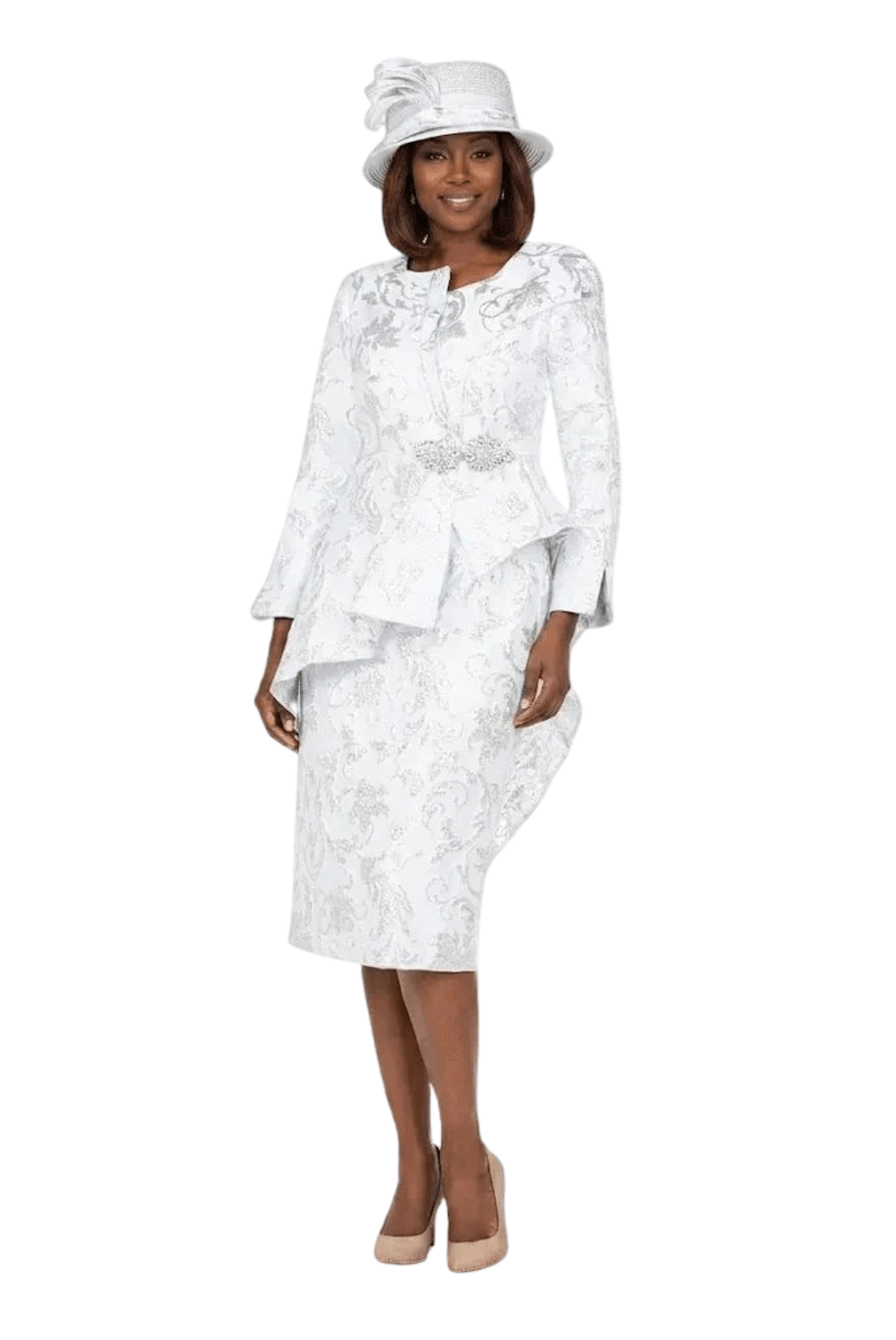 Metallic Brocade 2pc Skirt Suit w/ Asym Jkt - Plus - Especially Yours