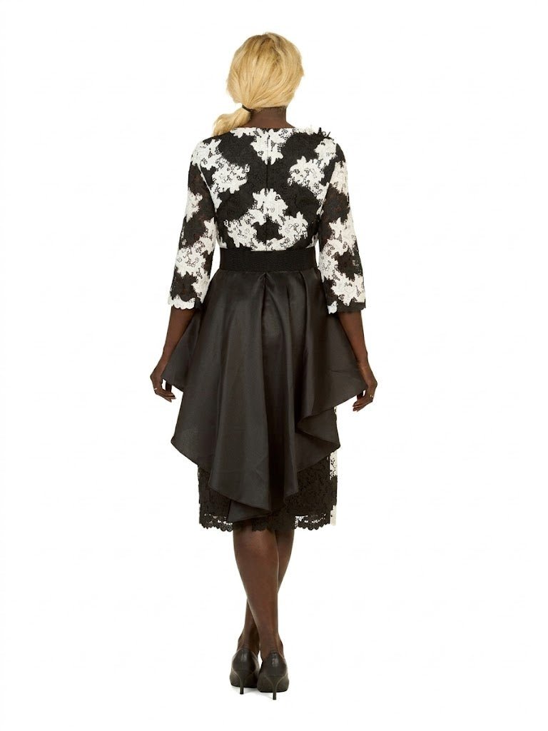 Two - Tone Lace Midi Dress w/ Ruffle Peplum&Belt - Especially Yours