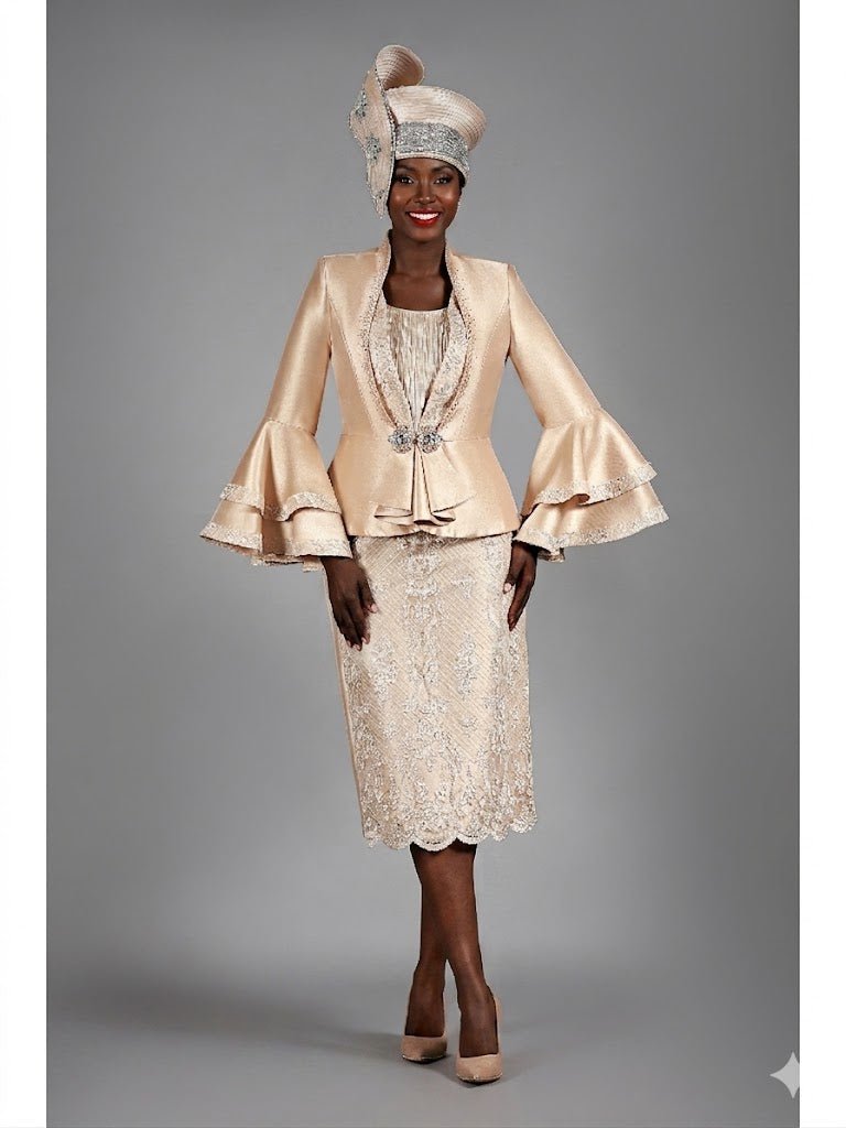 2pc Silky Twl+Lux Lace Skt Suit w/ Bell Slv Dtl - Especially Yours