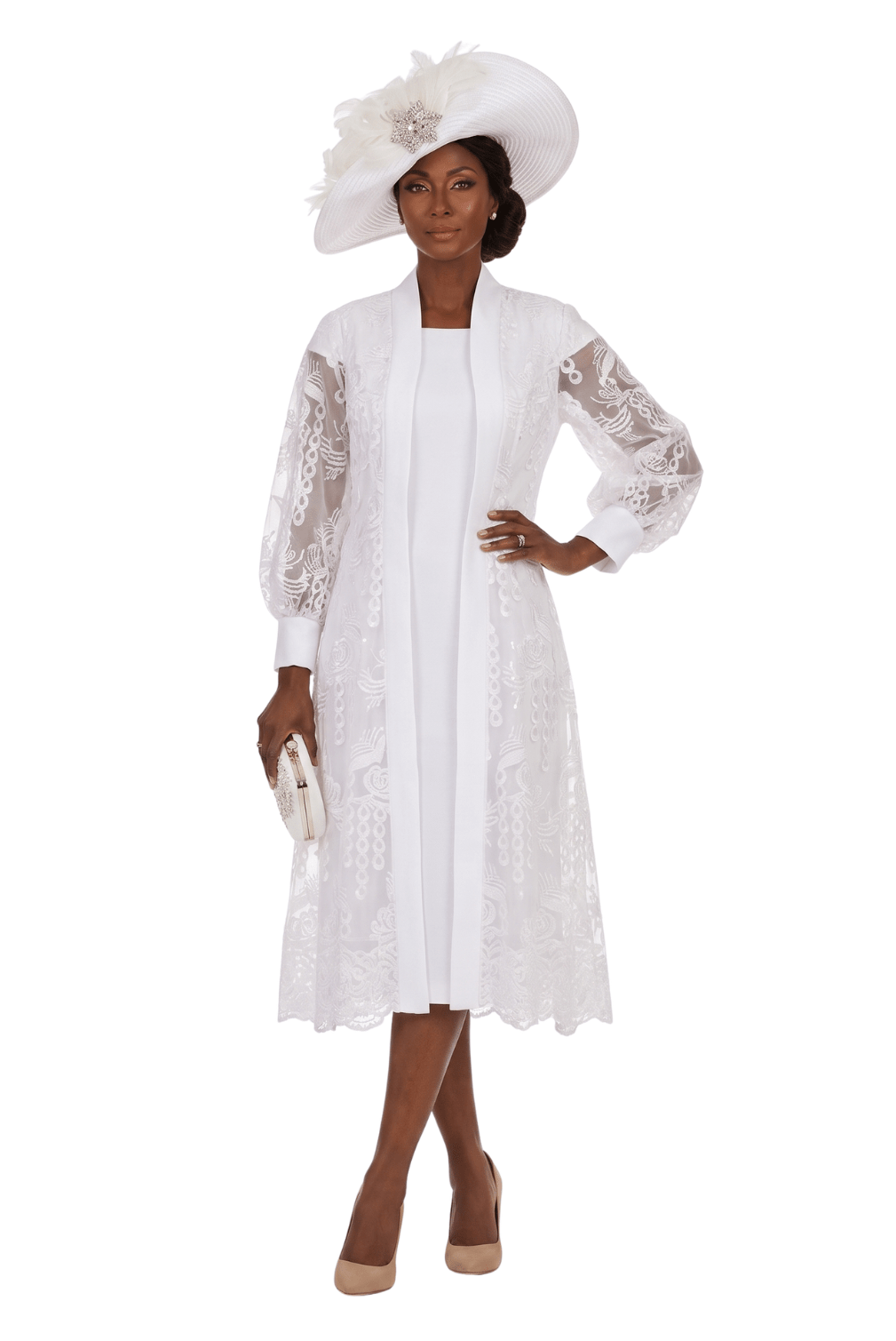 2pc Midi Dress w/ Sheer Lace Overlay Jacket - Plus - Especially Yours