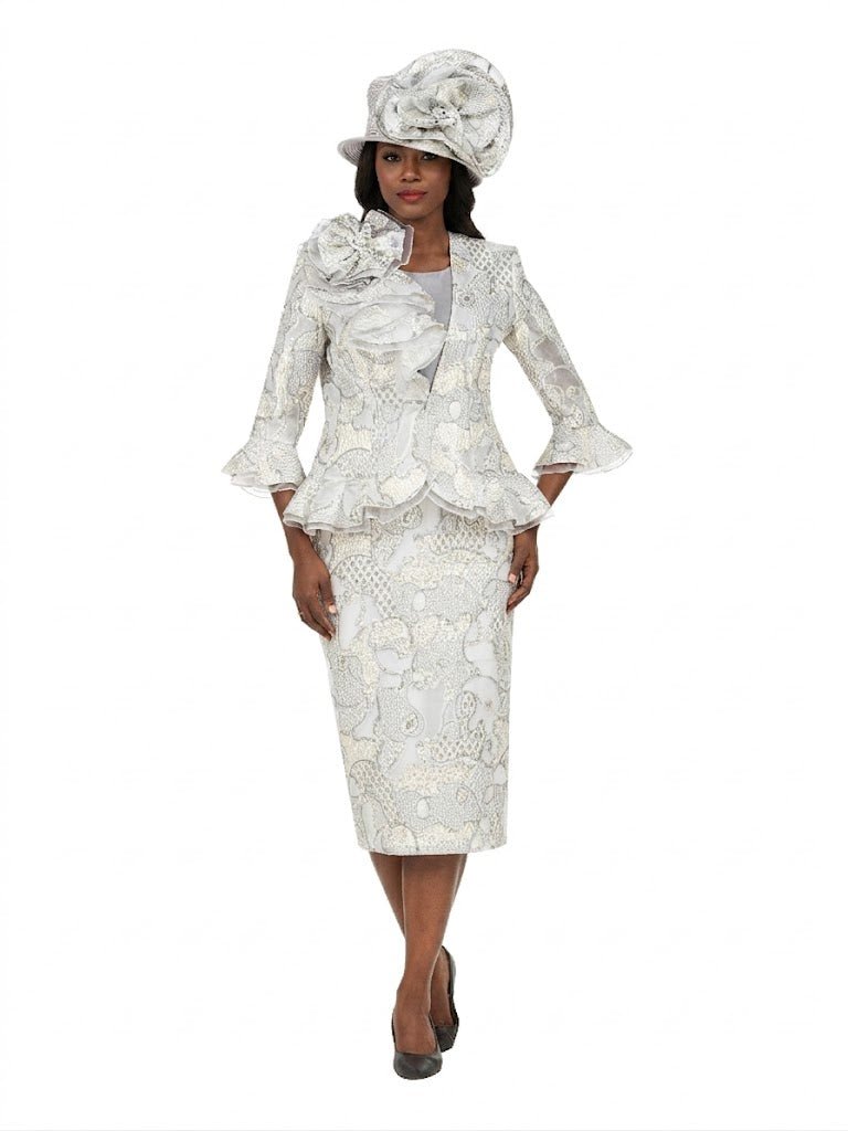 Metallic Brocade 3pc Suit w/ Organza Rfl Jkt - Plus - Especially Yours