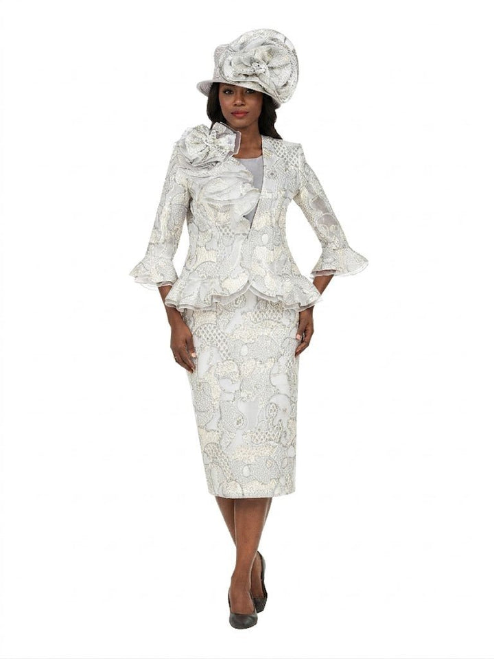 Metallic Brocade 3pc Suit w/ Organza Rfl Jkt - Plus - Especially Yours