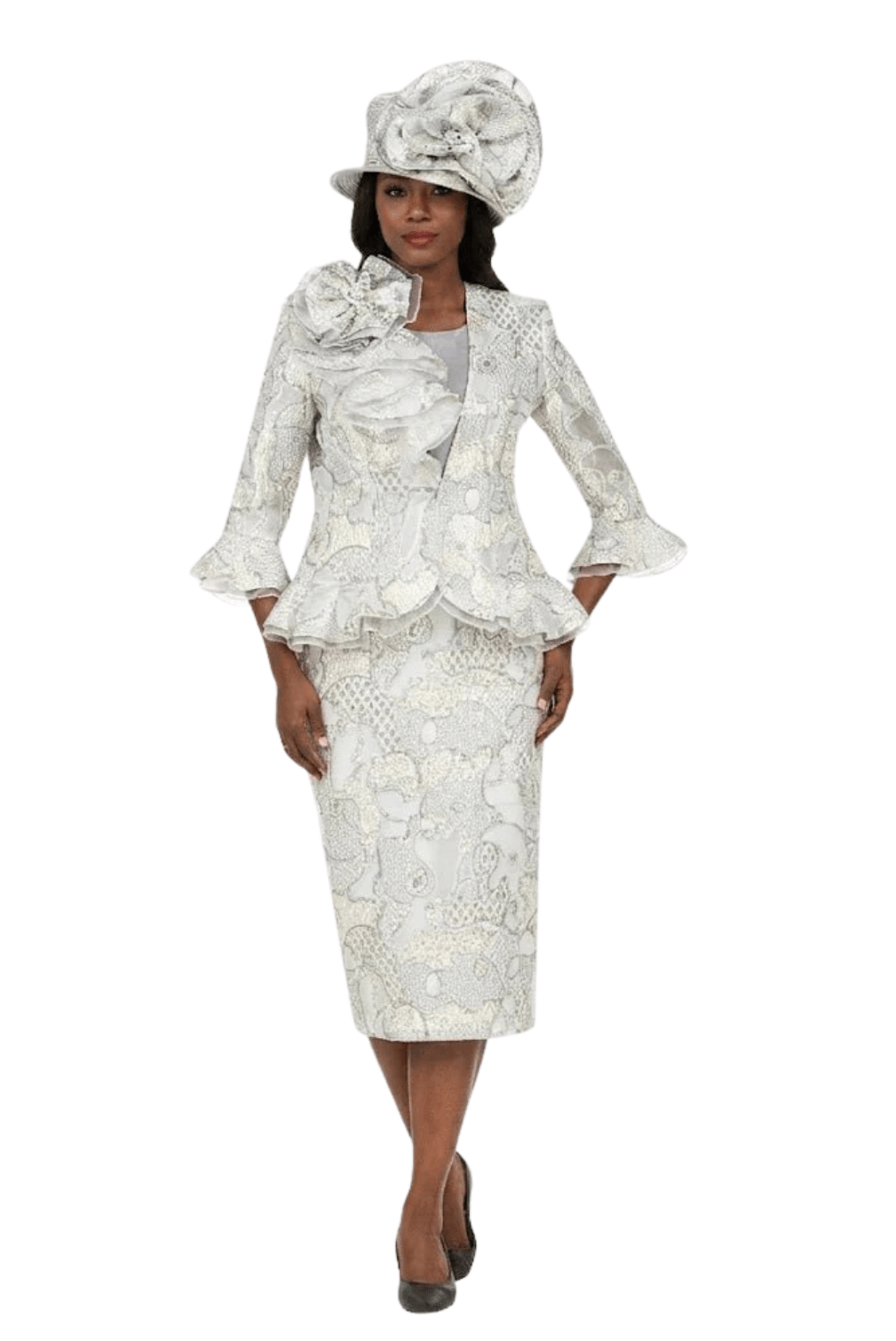 Metallic Brocade 3pc Suit w/ Organza Rfl Jkt - Plus - Especially Yours