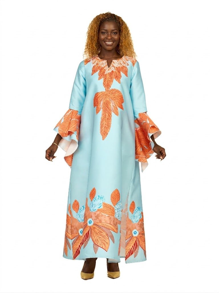 Tropical Leaf Print Maxi Caftan Dress - Especially Yours