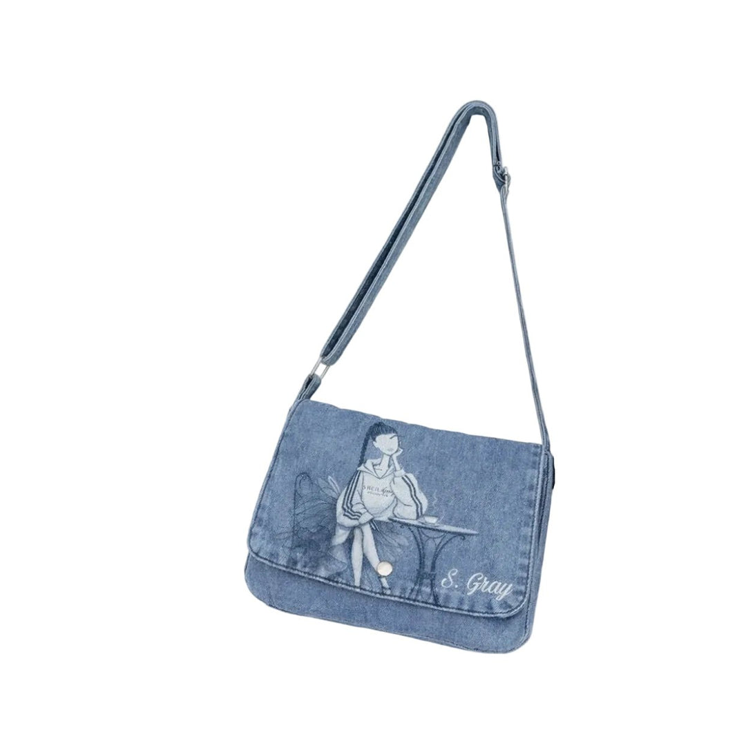Café Sketch Denim Messenger - Light Denim - Especially Yours