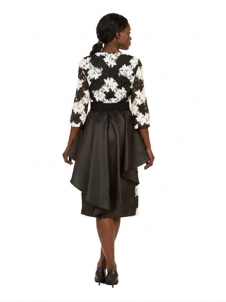 Two - Tone Lace Midi Dress w/ Rfl Peplum&Belt - Plus - Especially Yours