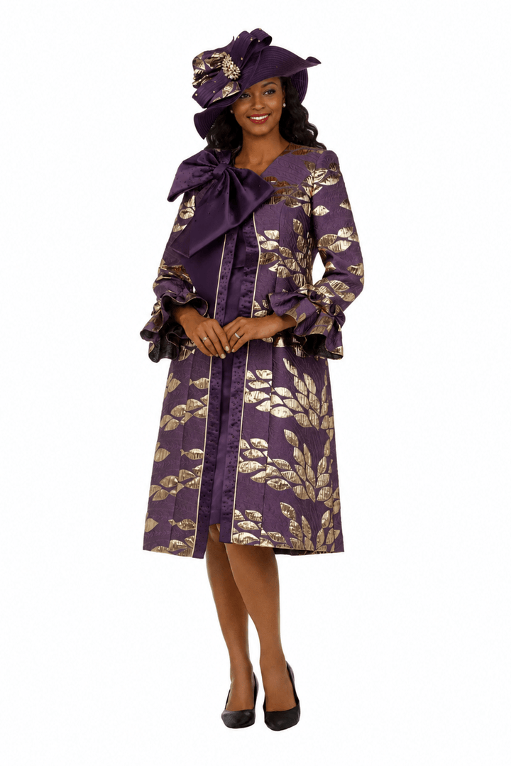 2pc Floral Brocade Coat+Satin-look Dress Set-Plus - Especially Yours