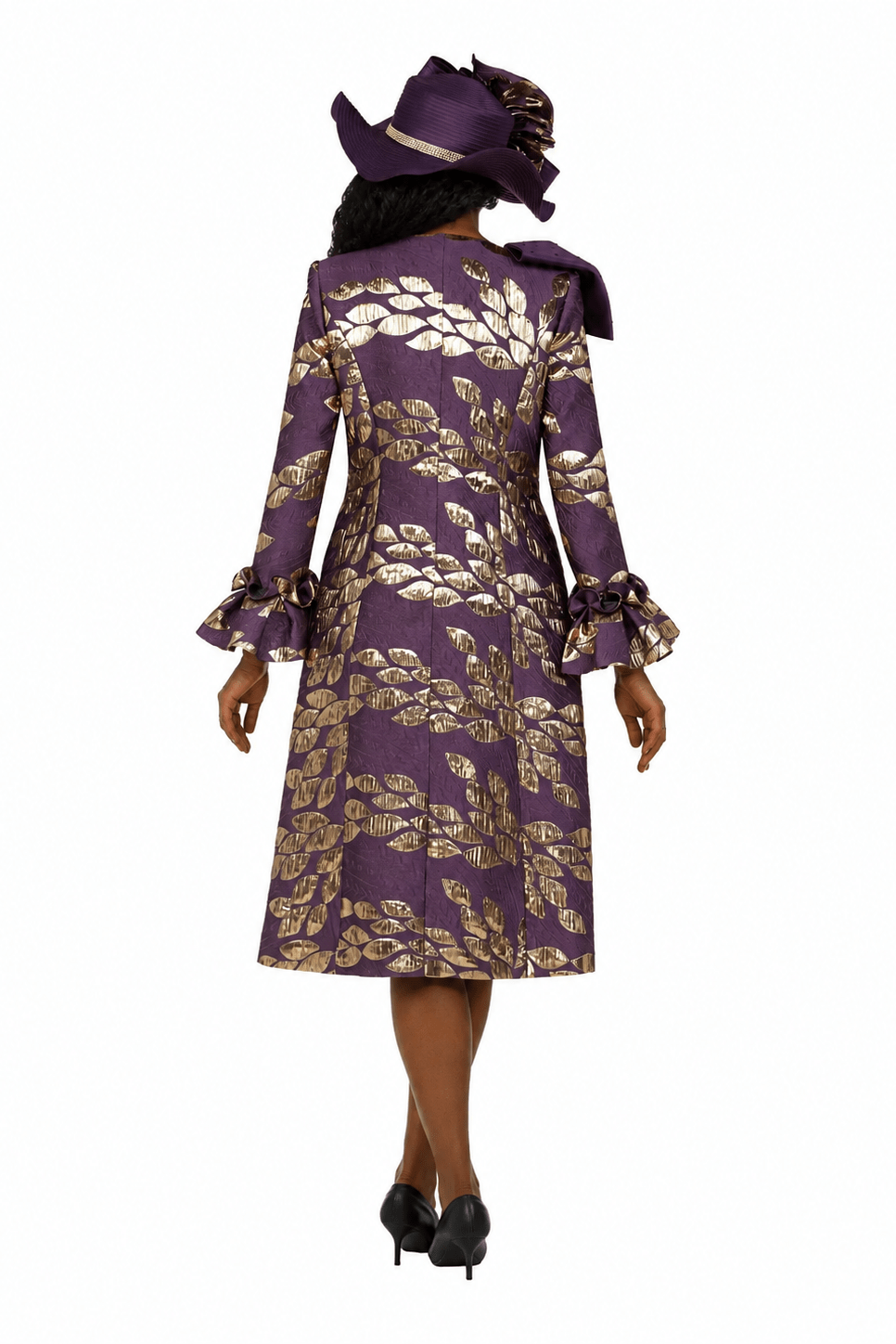 2pc Floral Brocade Coat+Satin-look Dress Set-Plus - Especially Yours