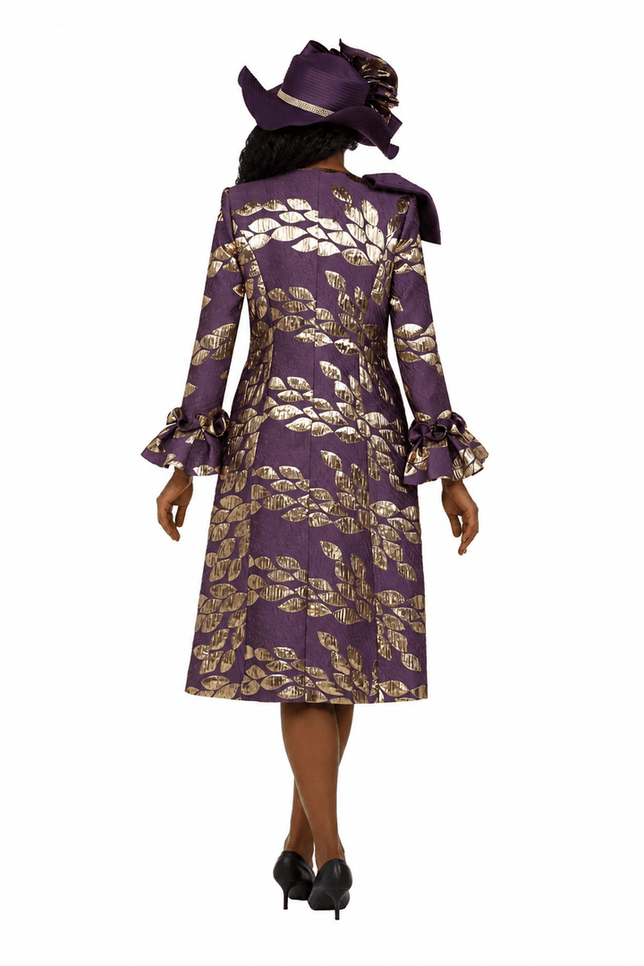 2pc Floral Brocade Coat+Satin-look Dress Set-Plus - Especially Yours
