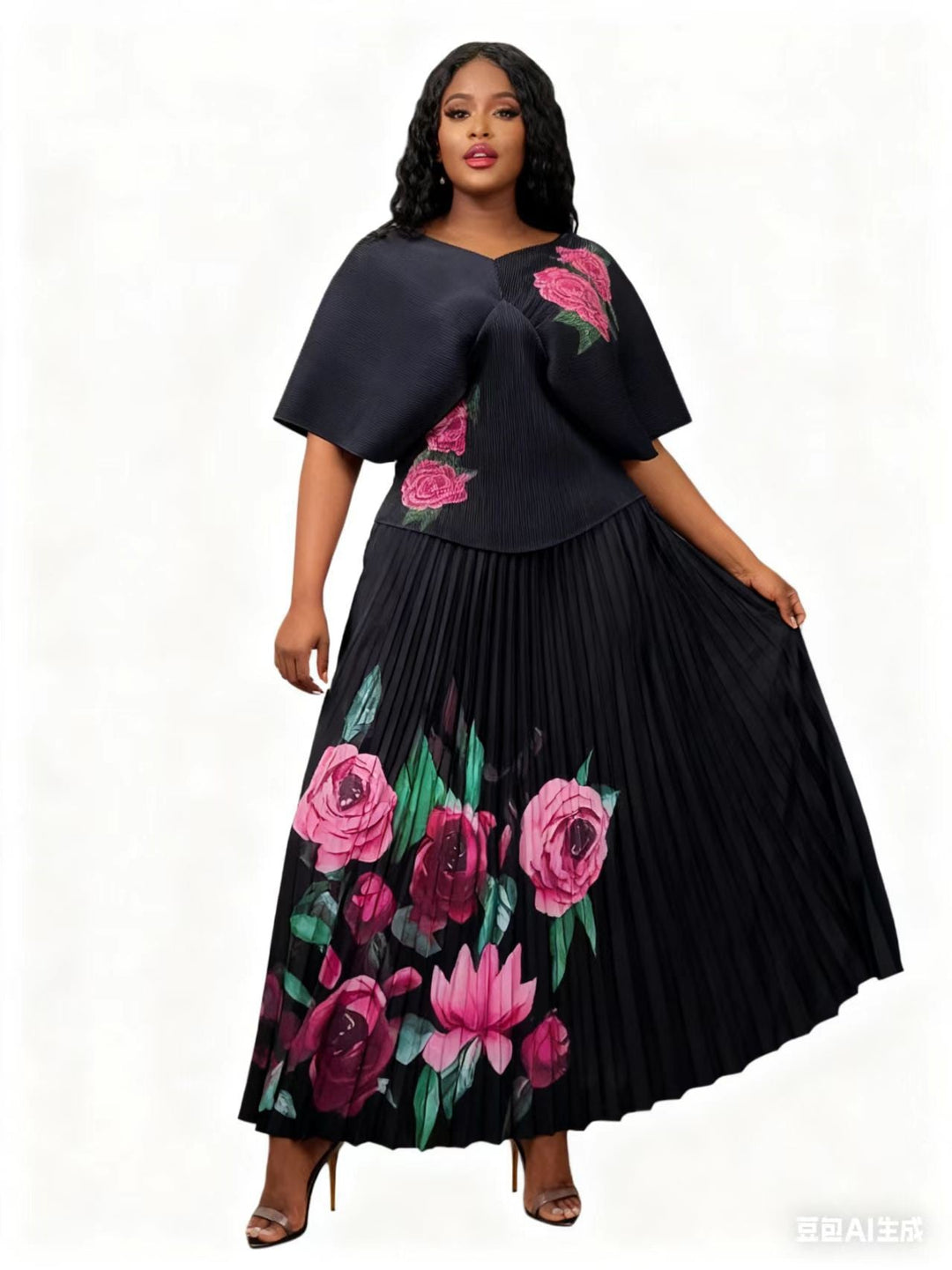 Botanical Elegance Pleated Skirt Set - 83025