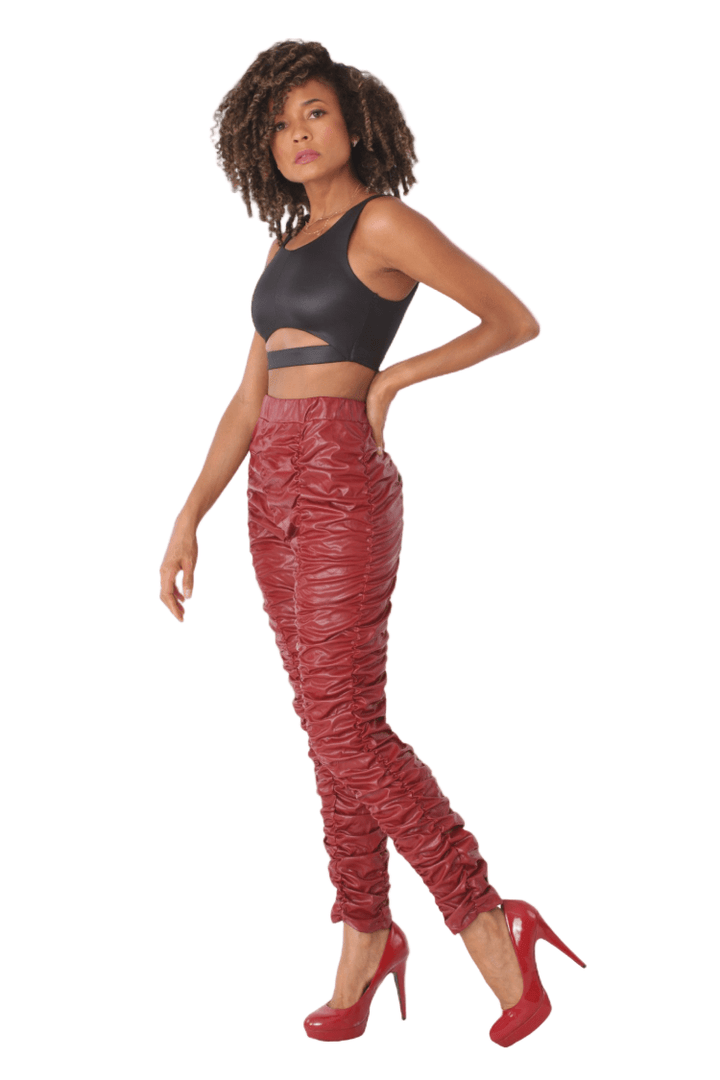 Ruched Faux Leather High - Rise Pants - 81858 - Especially Yours