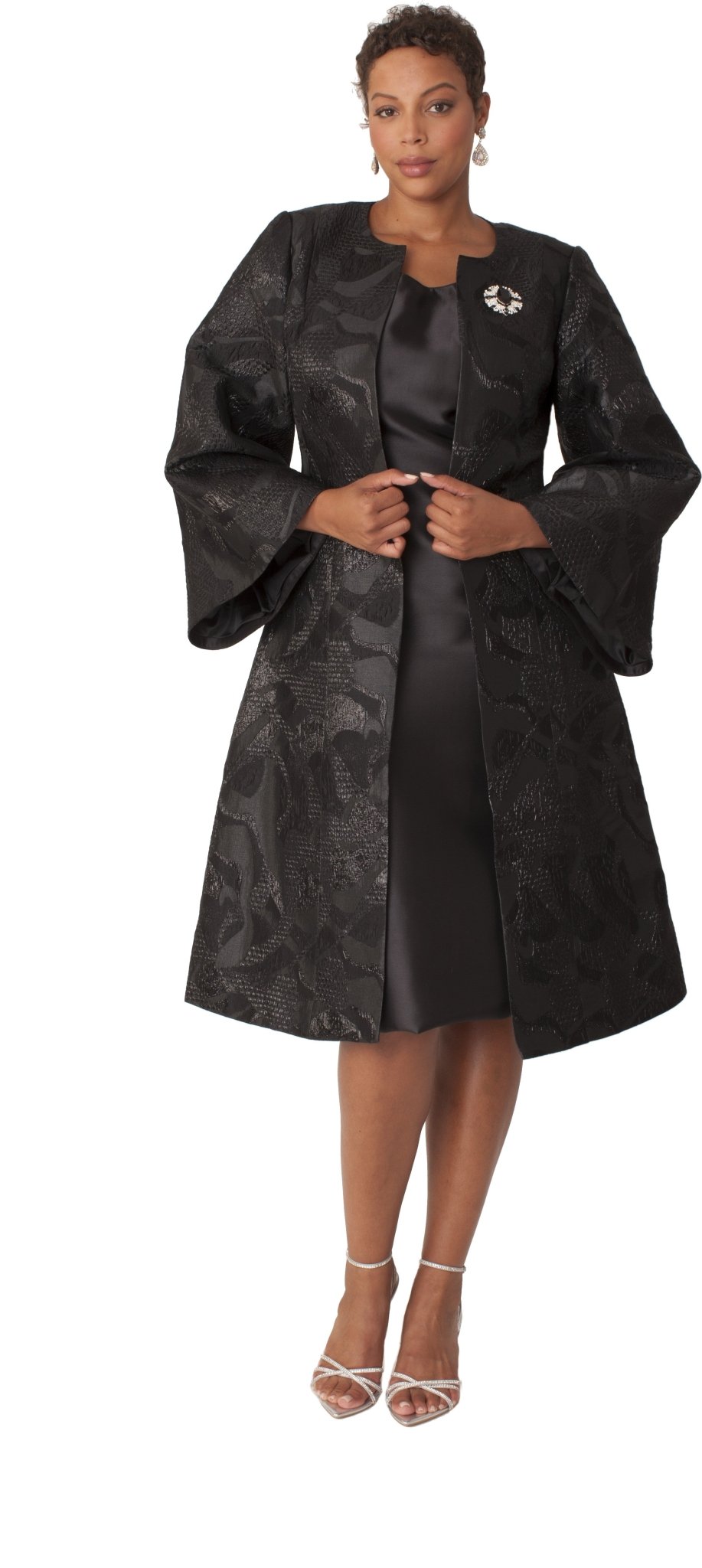 Brocade Jacket Dress & Dress Set with Bell Sleeves - 4852 - Especially Yours