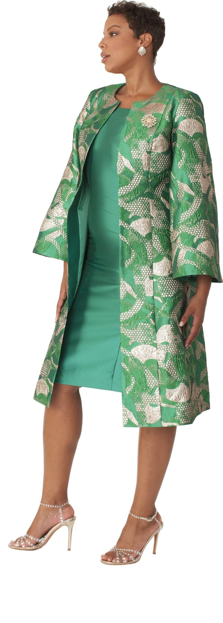 Brocade Jacket Dress & Dress Set with Bell Sleeves - 4852 - Especially Yours