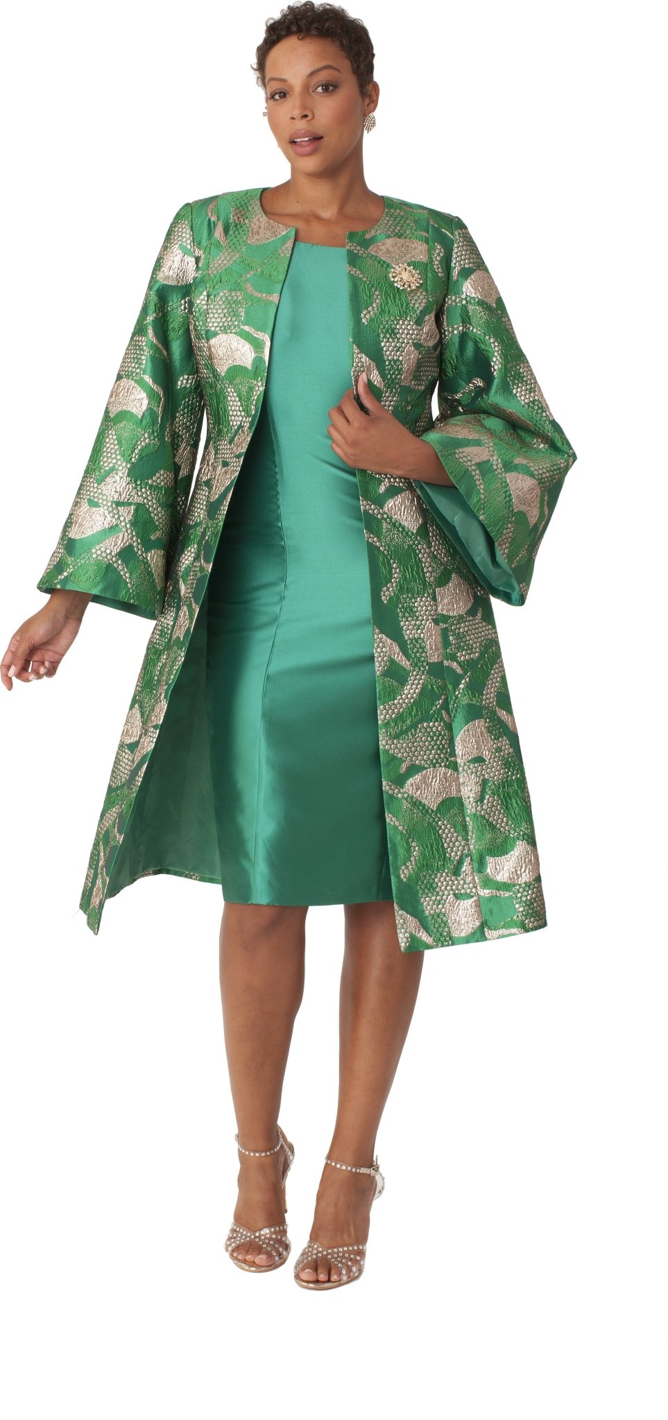 Brocade Jacket Dress & Dress Set with Bell Sleeves - 4852 - Especially Yours