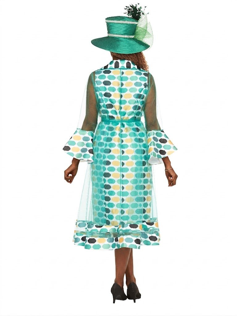 Dot Print 2pc Bell Sleeve Sheer Jkt Dress Set - Especially Yours