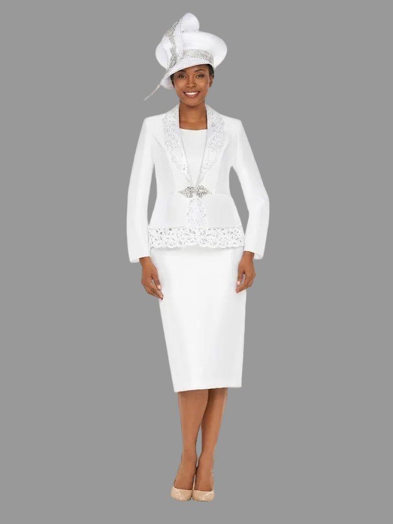 3pc Silky Twill Skirt Suit w/ Cutouts & Stones - Especially Yours